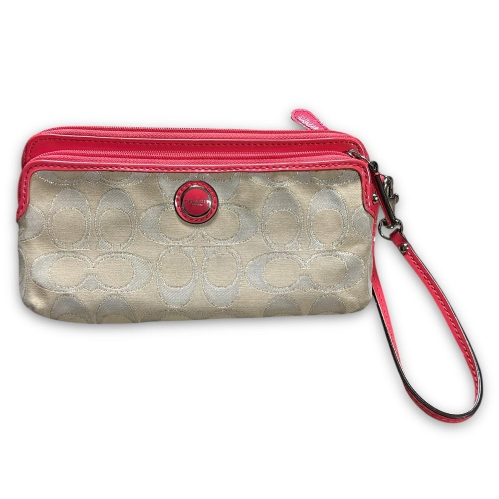 Y2k Coach Pink & Cream/Tan Zip Wallet Wristlet